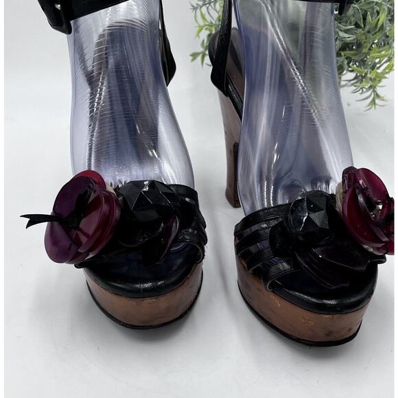 Marni Designer Chunky Wooden Heel lucite flowers Platforms Retro sz 37/6.5 - Picture 14 of 14
